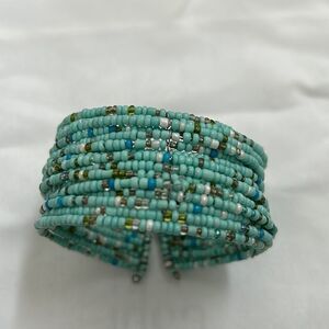 Blue beads cuff bracelet